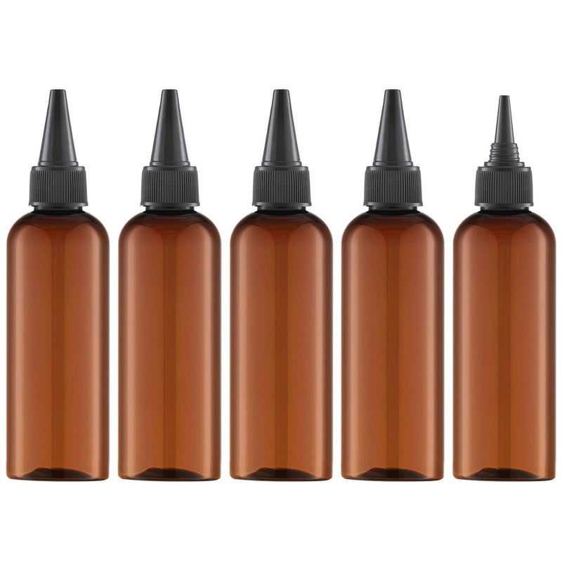 Tekson Hair Color Applicator Bottles, 5 Pack Refillable Squeeze Bottle, Empty Plastic Twist Top Cap Bottles (3.4 OZ, Amber) - Image 1